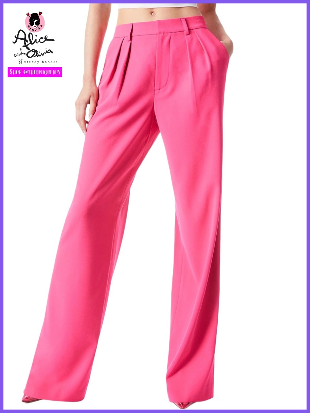 Alice + Olivia Pompey Wild Pink High Waisted Pleated Pants